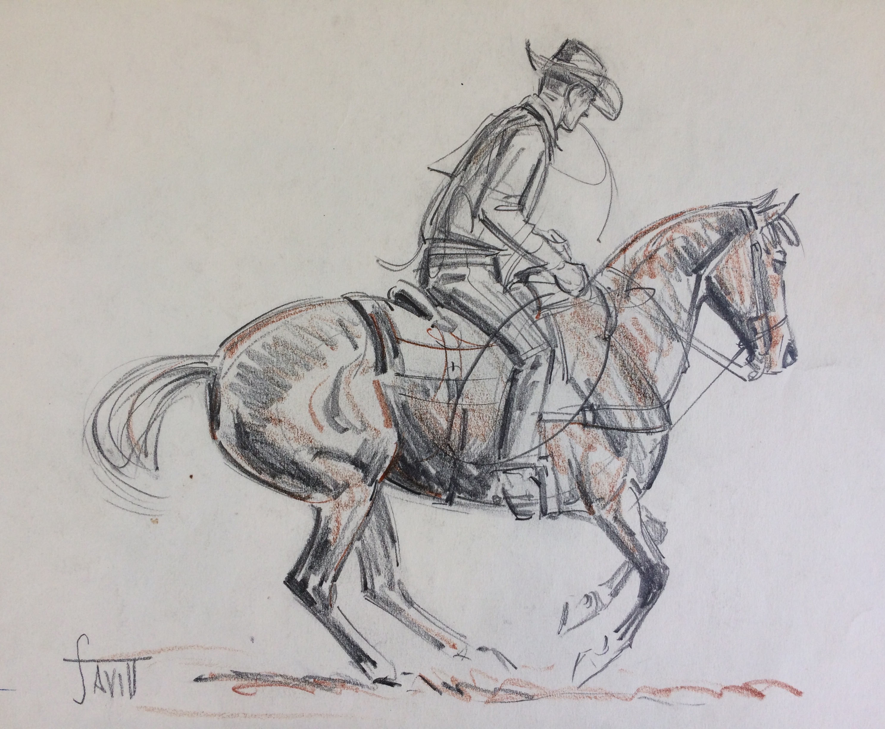 Sam Rider Drawing Rodeo rider at the ready – Sam Savitt original artwork & signed ...